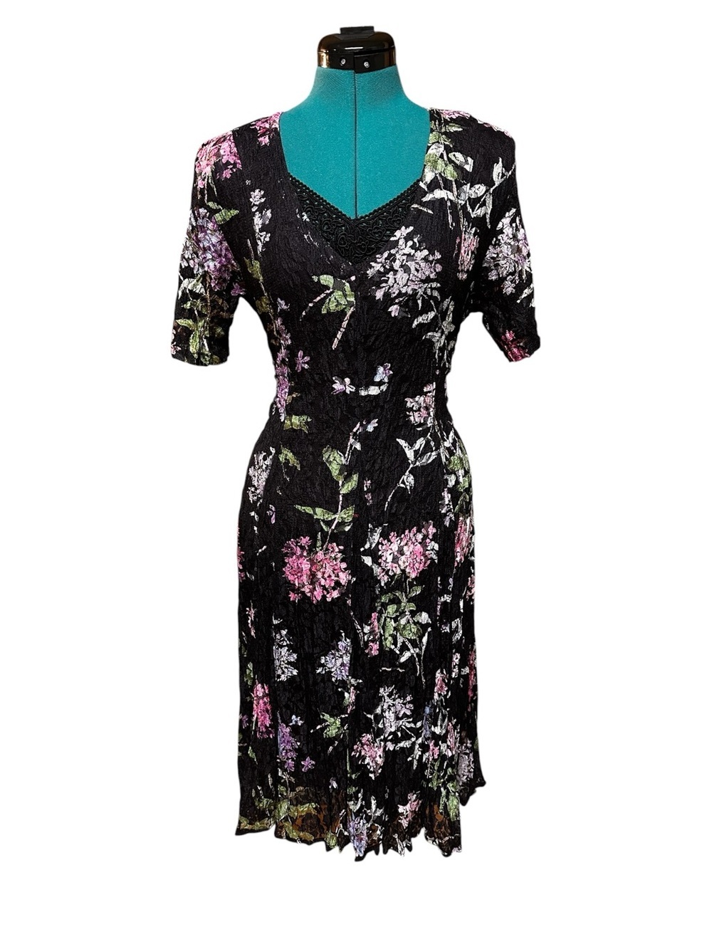 Olivia Floral Black Lace Slip Midi Dress Size M 90s Vintage